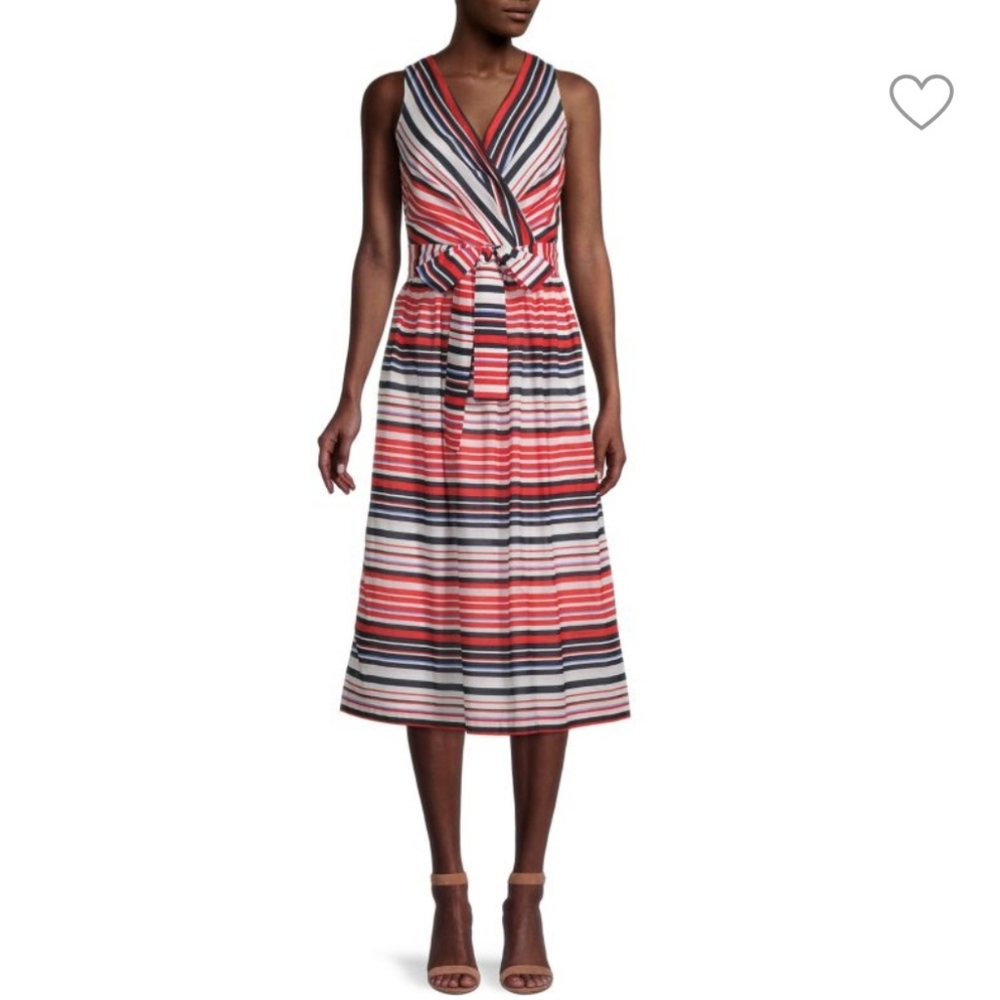 Tommy Hilfiger Sleeveless Striped Midi Dress NEW Womens 12 Red White Blue Cotton